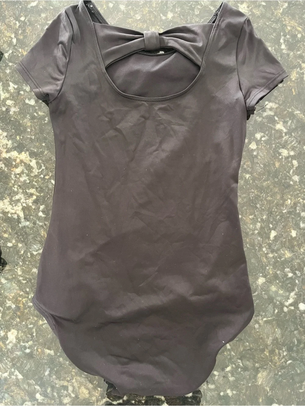 Justice Black Short-Sleeve Bodysuit with Back Bow Cutout Size 7/8